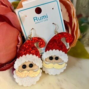 Rumi Glittering Santa Earrings - Red and White